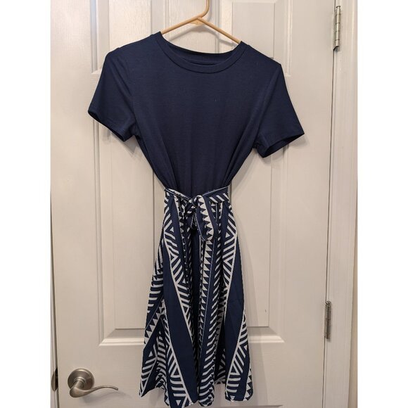 201- Navy Sun Dress with Abstract Bottom - Picture 1 of 1